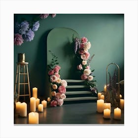 Room With Candles And Flowers 1 Canvas Print