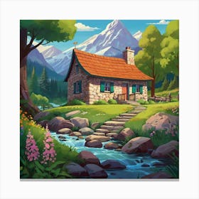 Cottage In The Mountains Canvas Print