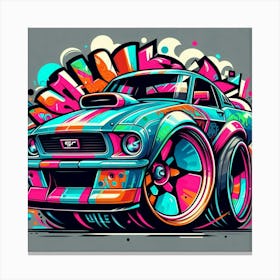 Mustang Vehicle Colorful Comic Graffiti Style - 2 Canvas Print