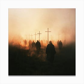 Silhouette Of People Walking In The Fog Canvas Print