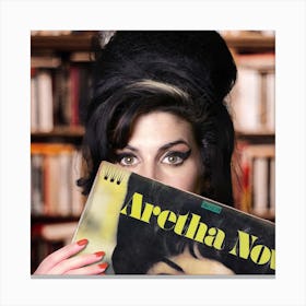 Amy At Vinyl Store Square Canvas Print