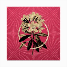 Gold Common Rhododendron Glitter Ring Botanical Art on Viva Magenta Canvas Print