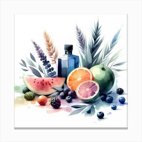 Watercolor Fruit And Flowers Canvas Print