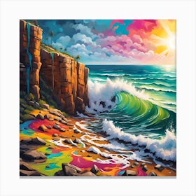 Waves Crashing At The Beach Cliffs' Majestic Embrace Canvas Print
