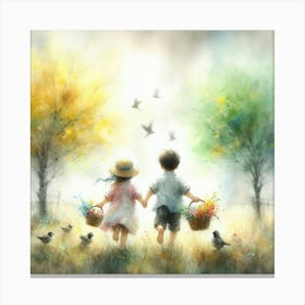 Children Holding Baskets Canvas Print