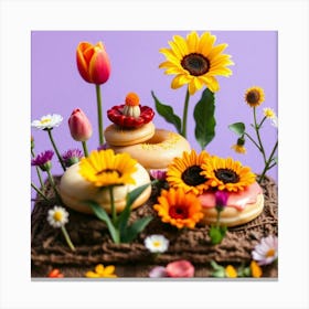 Donuts And Sunflowers Canvas Print