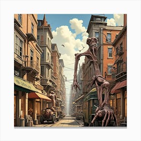 Steampunk Street Deserted Cubism Style Canvas Print