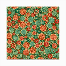 A Pattern Featuring Circles filled with circles With Lines Rustic Green, Red and white Colors, Flat Art, 109 Canvas Print