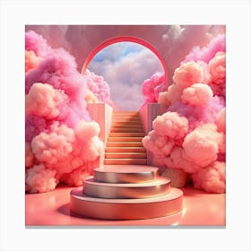 A Pink Dreamy Scene With A Stairway To A Portal Canvas Print