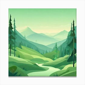 Misty mountains background in green tone 97 Canvas Print