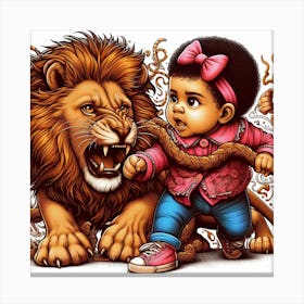 Lion And Little Girl Canvas Print