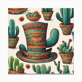 Seamless Pattern With Cactus Canvas Print