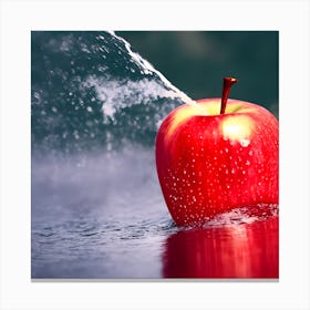 Red Apple With Calm Background And Image Of Water Hitting It (1) Canvas Print