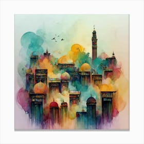 Islamic City, Abstract Watercolor City Canvas Print