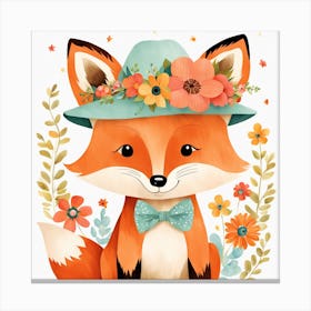 Floral Baby Fox Nursery Illustration (11) Canvas Print