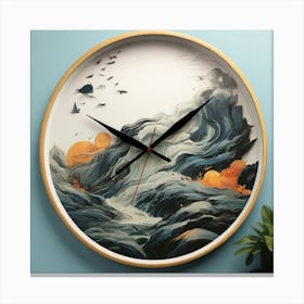 Stormy Sea Wall Clock Canvas Print