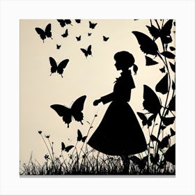 Silhouette Of A Girl With Butterflies 6 Canvas Print