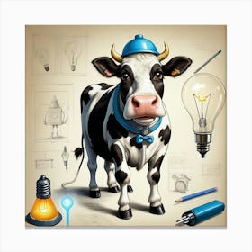 Cow With Light Bulb Canvas Print