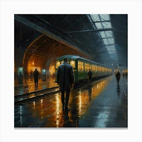 Train Station At Night Canvas Print
