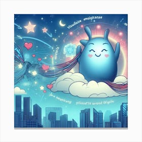 Cute Little Monster In The Sky Canvas Print