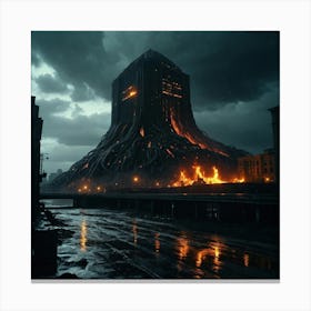 Default Apocalyptic Events On Earth Fire In Cities Ocean Waves 3 Canvas Print