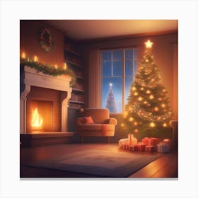 Christmas Tree In The Living Room Canvas Print