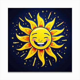 Lovely smiling sun on a blue gradient background 137 Canvas Print