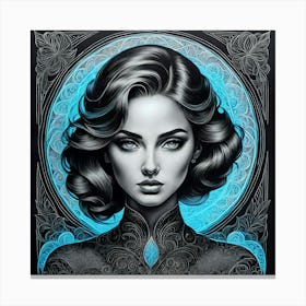 Woman In Black And Blue 1 Canvas Print