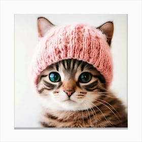 Cute Kitten In Pink Hat Canvas Print
