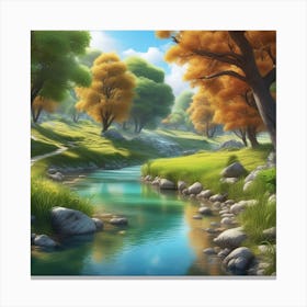 Landscape With Trees And River Canvas Print