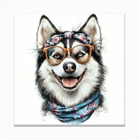 Husky Dog With Glasses 6 Canvas Print