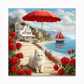 Cat On The Beach 1 Canvas Print