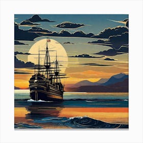 Sailing Ship At Sunset 5 Canvas Print