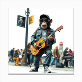 Monkey Playing Guitar Canvas Print