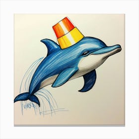 Dolphin With Cone Hat Canvas Print