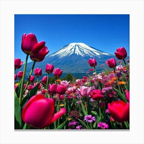 Tulips In Front Of Mount Fuji 2 Canvas Print