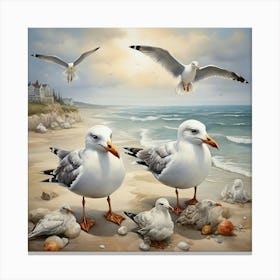Seagulls On The Beach art print Canvas Print