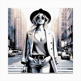 Woman In Hat And Coat Canvas Print