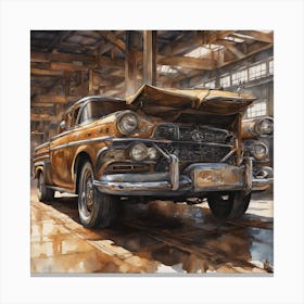 Old Car In A Factory Canvas Print