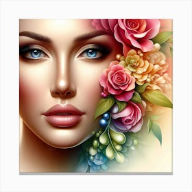 Portrait Of A Woman With Flowers 4 Canvas Print