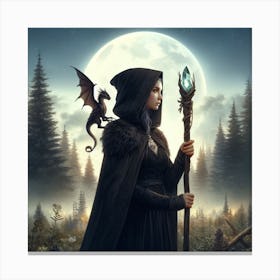 Witch With A Dragon Canvas Print