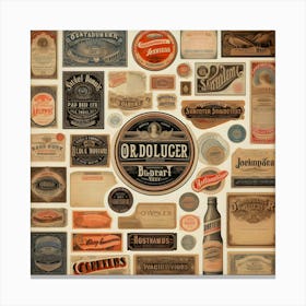 Retro Labels For Beer, Wine, And More On Coffee Corner Wallpaper Canvas Print