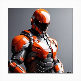 A Futuristic Warrior Stands Tall, His Gleaming Suit And Orange Visor Commanding Attention 26 Canvas Print