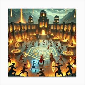 A Detailed Scene Depicting A Fireborn Legions Training Canvas Print