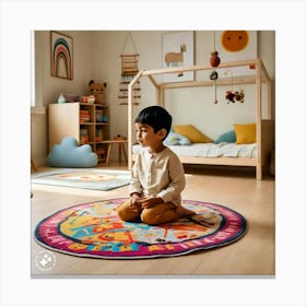 Child Sitting On A Rug Canvas Print