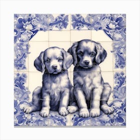 Puppies Dog Delft Tile Illustration 4 Canvas Print