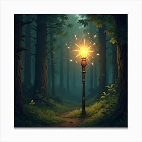 A Magical Staff Glowing With Radiant Light In A Forest 1 Canvas Print