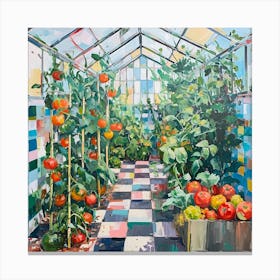 Tomatoes Growing In The Greenhouse Checkerboard 1 Canvas Print