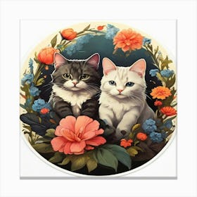 Two Cats In Flowers 1 Canvas Print