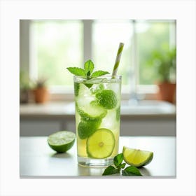 Healthy Drink With Lime And Mint Canvas Print